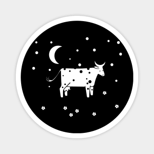 White Dairy Cow Starry Night Magnet